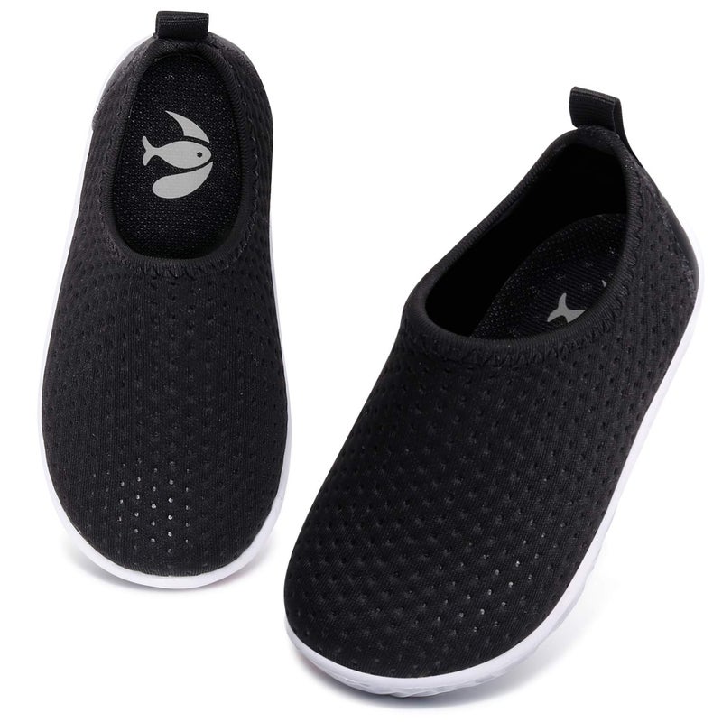 FEETCITY Baby Girls and Boys Water Shoes Lightweight Comfort Sole Easy Walking Athletic Slip on Aqua Socks Black Mesh 12-18 Months Infant - Image 1